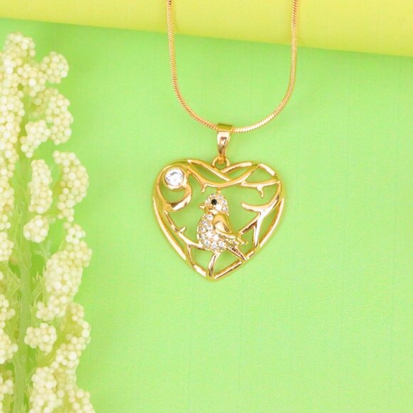 "Heart Shaped Rose Gold Pendant with Bird and Branch Design, XPPT1297 - Picture 4 of 12